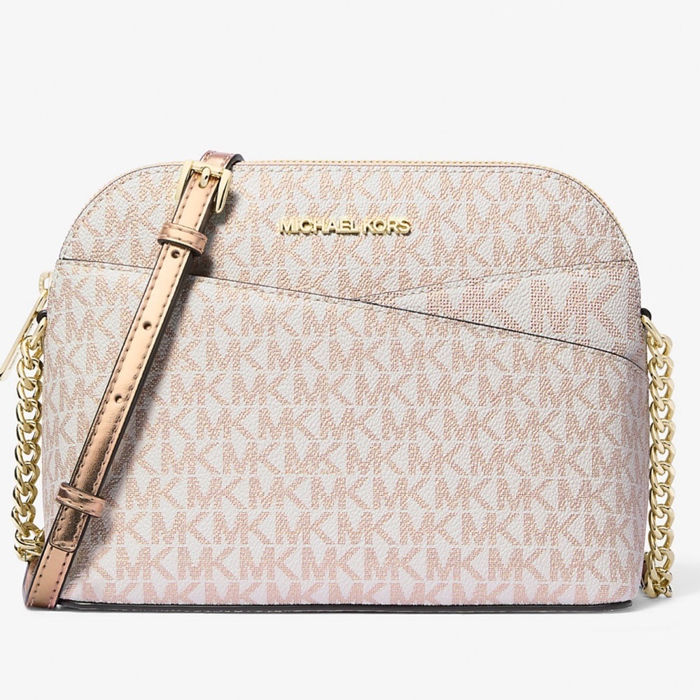 Michael Kors Jet Set Travel Medium Metallic Signature Logo Dome Crossbody Satchl